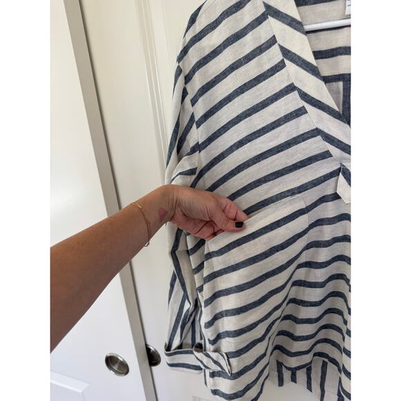 Derek Lam 10 Crosby Linen Cotton Nautical Boxy Striped Top Blue Cream 4 - Picture 4 of 6